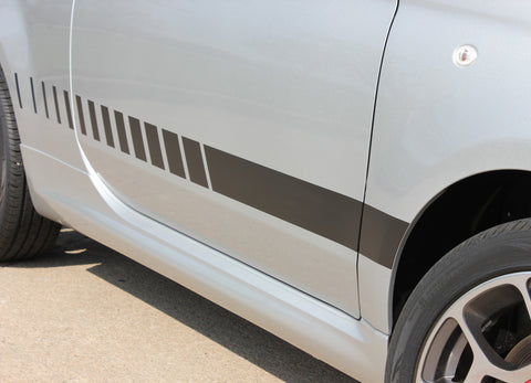 Detailed view of 2007-2020 Fiat 500 Rocker Strobes Lower Door Rocker Accent 3M Stripes Vinyl Graphic Kit