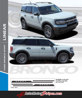 Detailed view of 2021-2026 Ford Bronco Sport LINEAR Side Body Stripes Upper Door Accent Decals Vinyl Graphics Kits 3M