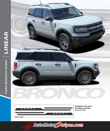 Detailed view of 2021-2026 Ford Bronco Sport LINEAR Side Body Stripes Upper Door Accent Decals Vinyl Graphics Kits 3M