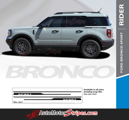 Detailed view of 2021-2026 Ford Bronco Sport RIDER Side Body Stripes Upper Door Accent Decals Vinyl Graphics Kits 3M