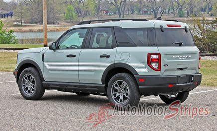 Detailed view of 2021-2026 Ford Bronco Sport REVIVE Retro Side Body Stripes Upper Door Accent Decals Vinyl Graphics Kits 3M