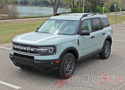 Detailed view of 2021-2026 Ford Bronco Sport REVIVE Retro Hood Stripes Accent Decals Vinyl Graphics Kits 3M