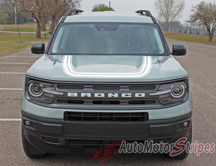 Detailed view of 2021-2026 Ford Bronco Sport REVIVE Retro Hood Stripes Accent Decals Vinyl Graphics Kits 3M