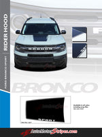 Detailed view of 2021-2026 Ford Bronco RIDER Hood Stripes Accent Decals Vinyl Graphics Kits 3M