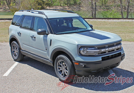 Detailed view of 2021-2026 Ford Bronco RIDER Hood Stripes Accent Decals Vinyl Graphics Kits 3M