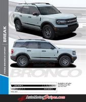 Detailed view of 2021-2026 Ford Bronco Sport BREAK Side Body Door Stripes Lower Rocker Panel Accent Decals Vinyl Graphics Kits 3M