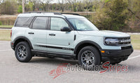 Detailed view of 2021-2026 Ford Bronco Sport BREAK Side Body Door Stripes Lower Rocker Panel Accent Decals Vinyl Graphics Kits 3M