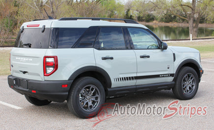 Detailed view of 2021-2026 Ford Bronco Sport BREAK Side Body Door Stripes Lower Rocker Panel Accent Decals Vinyl Graphics Kits 3M