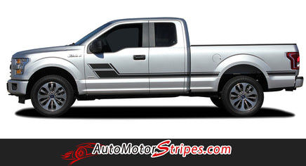 Detailed view of 2015-2020 Ford F-150 Eliminator Side Door Panel Hockey Stick Style Vinyl Graphics Decals 3M Stripes Kit