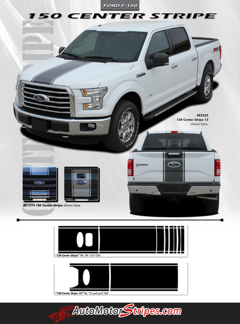 2015-2020 Ford F-150 Graphics CENTER RACING Vinyl Stripe Decals 3M ...