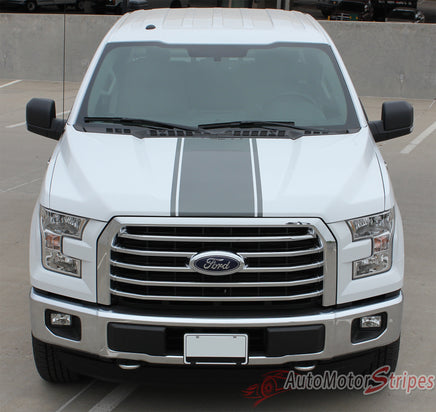 2015-2017 Ford F-150 Center Stripe Factory Style Vinyl Decal Graphic - Full View Dark Charcoal Metallic on White Paint
