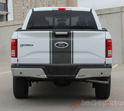 Ford F-150 Center Stripe Factory Style Vinyl Decal Graphic - Full View Dark Charcoal Metallic on White Paint