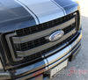 2009 - 2014 Ford F-150 Center Stripe Factory Style Vinyl Decal - Front Hood View with Silver Metallic on Black Paint