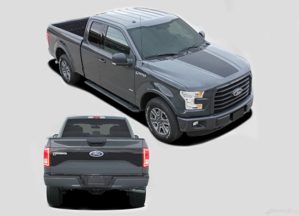 2015-2017 Ford F-150 Route Hood and Tailgate Blackout Vinyl Decal 3M Graphic Stripes