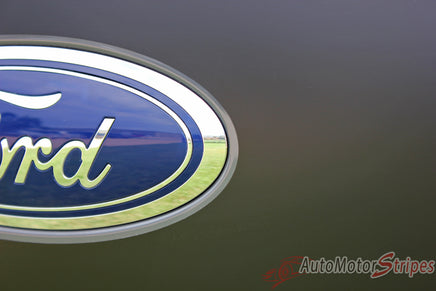Detailed view of 2015-2020 Ford F-150 Route Tailgate Blackout Vinyl Decal 3M Graphic Stripes