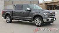 2009-2014 and Detailed view of 2015-2020 Ford F-150 Quake Hood and Sides Combo Factory Tremor FX Style Hockey Stick Side Vinyl Decal Graphic Stripes
