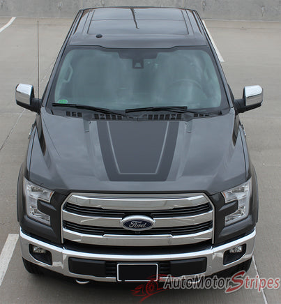 Detailed view of 2015-2020 Ford F-150 Quake Hood Factory Tremor FX Style Hood Vinyl Decal Graphic