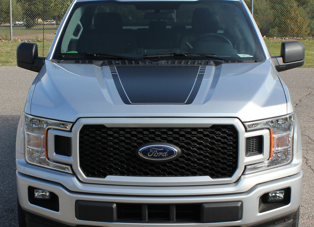 2015-2020 Ford F-150 Speedway Hood Blackout Lead Foot Stripes Decals Vinyl Graphic 3M