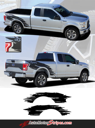  2015-2020 Ford F-150 Torn Truck Bed Mudslinger Style Side Vinyl Graphic Decals 3M Stripes Kit