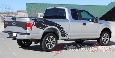  Detailed view of 2015-2020 Ford F-150 Torn Truck Bed Mudslinger Style Side Vinyl Graphic Decals 3M Stripes Kit