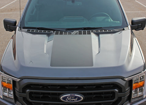 Detailed view of 2021-2025 Ford F-150 Hood Stripes Vinyl Hood Spears Decals 3M Graphics - SWAY HOOD