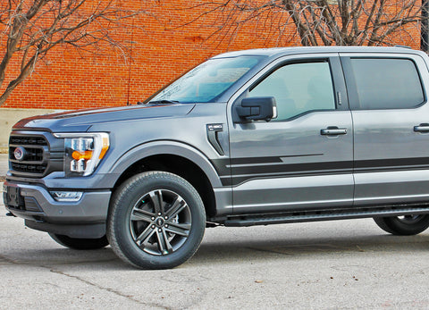 Detailed view of 2021-2025 Ford F-150 Side Door Stripes Vinyl Body Decals 3M Graphics - SWAY and SWAY XL