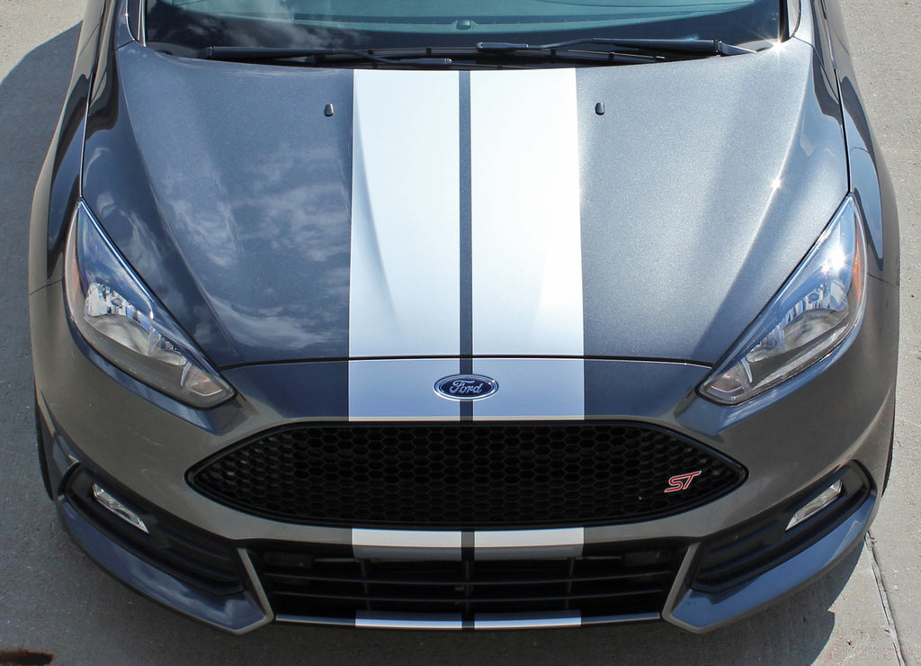 2016-2018 Ford Focus Target Rally Racing Stripes Vinyl Graphic Hood 3M Decals Kit
