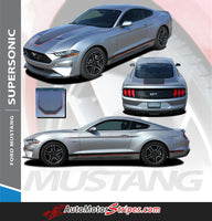 Detailed view of 2018-2023 Ford Mustang Mach 1 Style Racing Stripes Supersonic Digital Print Rally Stripes Center Wide Vinyl Graphics 3M Decals