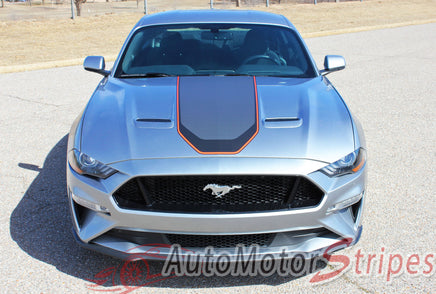 Detailed view of 2018-2023 Ford Mustang Mach 1 Style Racing Stripes Supersonic Digital Print Rally Stripes Center Wide Vinyl Graphics 3M Decals