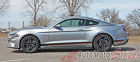 Detailed view of 2018-2023 Ford Mustang Mach 1 Style Racing Stripes Supersonic Digital Print Rally Stripes Center Wide Vinyl Graphics 3M Decals