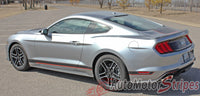 Detailed view of 2018-2023 Ford Mustang Mach 1 Style Racing Stripes Supersonic Digital Print Rally Stripes Center Wide Vinyl Graphics 3M Decals