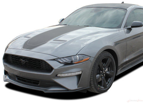 Detailed view of 2018-2023 Ford Mustang Mach 1 Style Racing Stripes Supersonic Rally Stripes Center Wide Vinyl Graphics 3M Decals