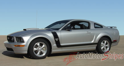 2005 - 2009 Ford Mustang Fastback 2 Side and Hood Boss Style Vinyl Decal Graphics - Driver Side View