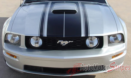 2005 - 2009 Ford Mustang Fastback 2 Side and Hood Boss Style Vinyl Decal Graphics - Hood View
