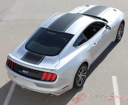 Detailed view of 2015-2017 Ford Mustang Super Snake Median Mohawk Center Wide Racing Rally Stripes Vinyl Graphic  - Rear View
