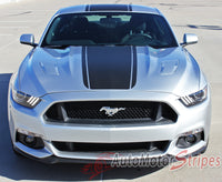 Detailed view of 2015-2017 Ford Mustang Super Snake Median Mohawk Center Wide Racing Rally Stripes Vinyl Graphic  - Hood View