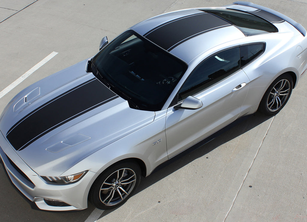 2015-2017 Ford Mustang Super Snake Median Mohawk Center Wide Racing Rally Stripes Vinyl Graphic 3M Decal