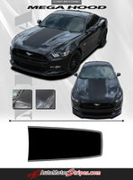 Detailed view of 2015-2017 Ford Mustang Super Snake Mega Hood Mohawk Center Wide Racing Rally Stripes Vinyl Graphics 3M Decal