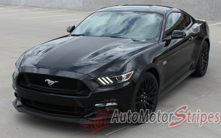 Detailed view of 2015-2017 Ford Mustang Super Snake Mega Hood Mohawk Center Wide Racing Rally Stripes Vinyl Graphics - Side Hood View