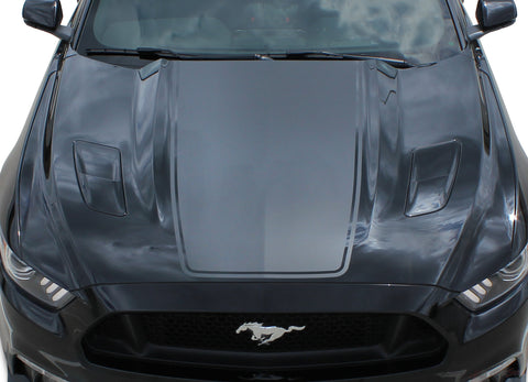 Detailed view of 2015-2017 Ford Mustang Super Snake Mega Hood Mohawk Center Wide Racing Rally Stripes Vinyl Graphics 3M Decal
