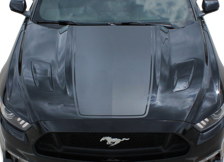 Detailed view of 2015-2017 Ford Mustang Super Snake Mega Hood Mohawk Center Wide Racing Rally Stripes Vinyl Graphics 3M Decal