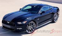 2015-2017 Ford Mustang Super Snake Contender Mohawk Center Wide Racing Rally Stripes Vinyl Graphics 3M Decal - Driver Side View