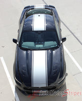 2015-2017 Ford Mustang Super Snake Contender Mohawk Center Wide Racing Rally Stripes Vinyl Graphics 3M Decal - Front Top View