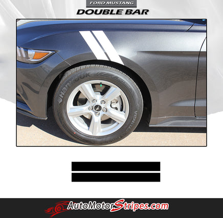 Detailed view of 2015-2017 Ford Mustang Double Bar Hood to Fender Hash Mark Side Stripes Vinyl Graphics 3M Decal
