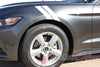 Detailed view of 2015-2017 Ford Mustang Double Bar Hood to Fender Hash Mark Side Stripes Vinyl Graphics 3M Decal - Driver View