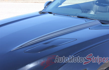 Detailed view of 2015-2017 Ford Mustang Hood Spear Hood Accent Spike Stripes Vinyl Graphics - Close Up Hood View