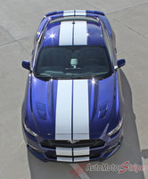 Detailed view of 2015-2017 Ford Mustang Stallion 10" Wide Lemans Factory Style Racing Rally Stripes Vinyl Graphics - Top View