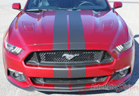 Detailed view of 2015-2017 Ford Mustang Stallion Slim 7" Inch Wide Racing and Rally Stripes Vinyl Graphics - Hood View
