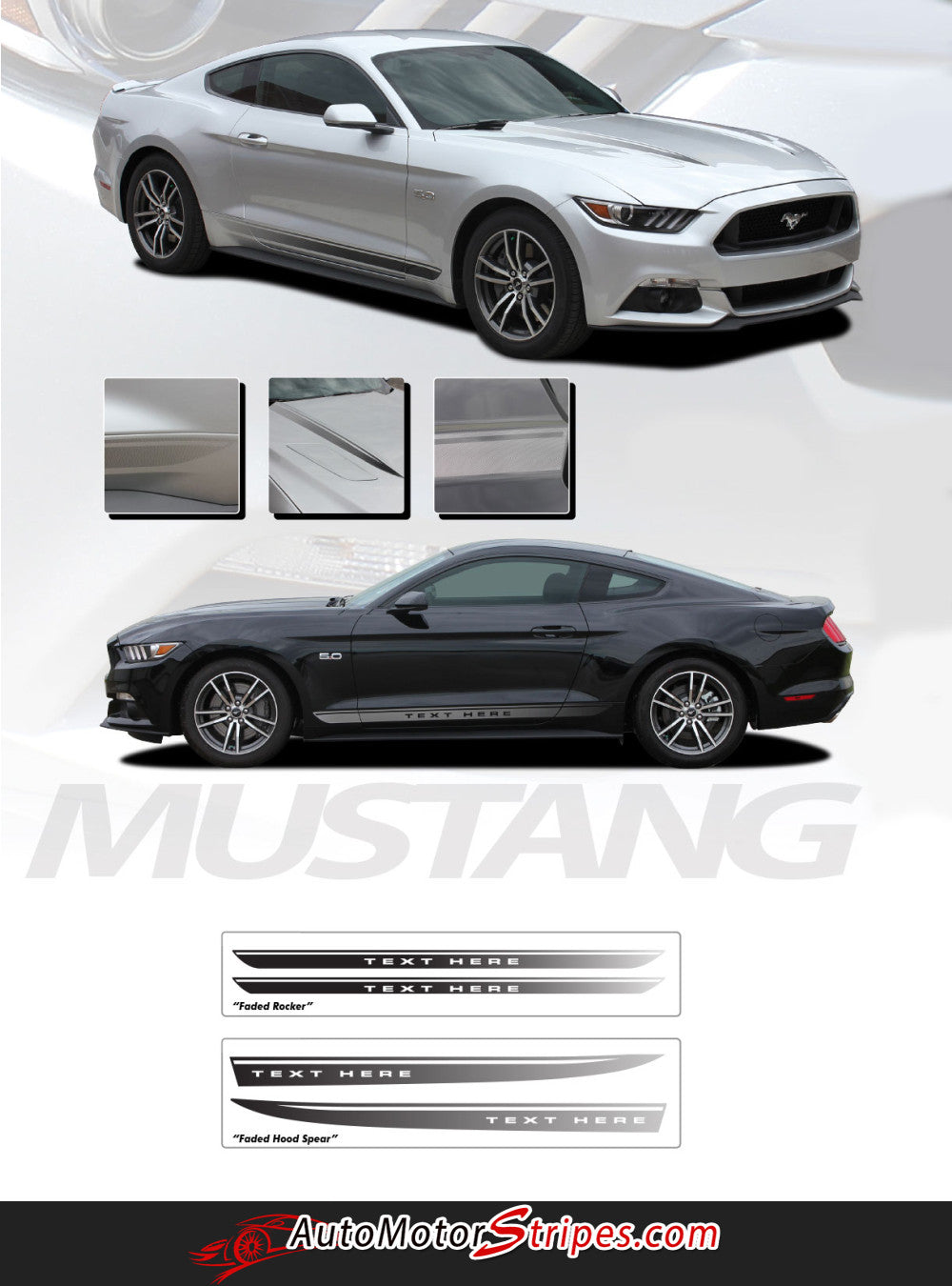 thumbnail image 2 of Hood Spears Vinyl Decal Stripes For Ford Mustang 2015-2017 – Glossy Or Matte Finish 2 of 6