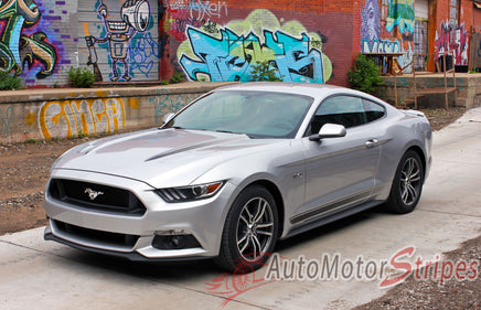 Driver Side Profile View for Detailed view of 2015-2017 Ford Mustang Digital Fade Combo Lower Rocker and Hood Spears Stripes Vinyl Graphic 3M Decals